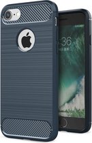 Mobiq - Hybrid Carbon TPU iPhone SE (2022 / 2020)/8/7 Hoesje - donker blauw