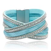 Blauwe kruislingse dames armband Boho met kristal