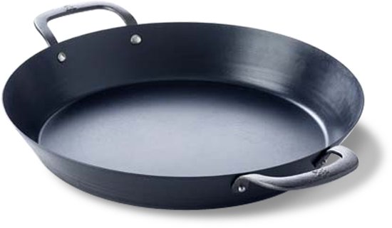 BK Black Steel BBQ Paella pan 38 cm - plaatstaal - carbon staal - Gietijzer handgreep - ovengeschikt tot 230°C - barbecue - handwas - BBQ set