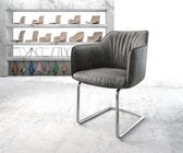 Gestoffeerde-stoel Elda-Flex met armleuning sledemodel rond chrom grijs vintage
