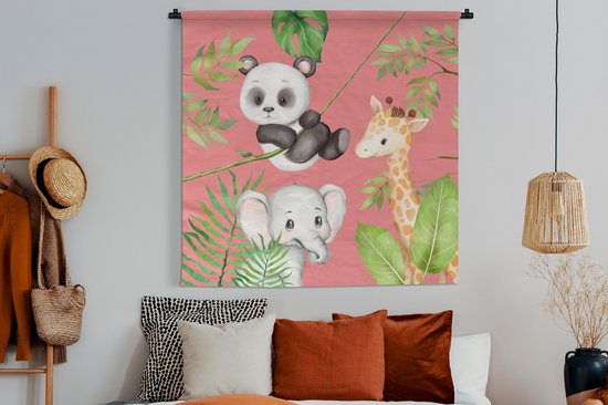Tapisserie - Tapisserie - Animaux de la Jungle - Enfant - Rose - 150x150 cm - Tapisserie