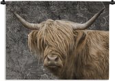 Wandkleed - Wanddoek - Wereldkaart - Dieren - Schotse hooglander - 150x112.50 cm - Wandtapijt