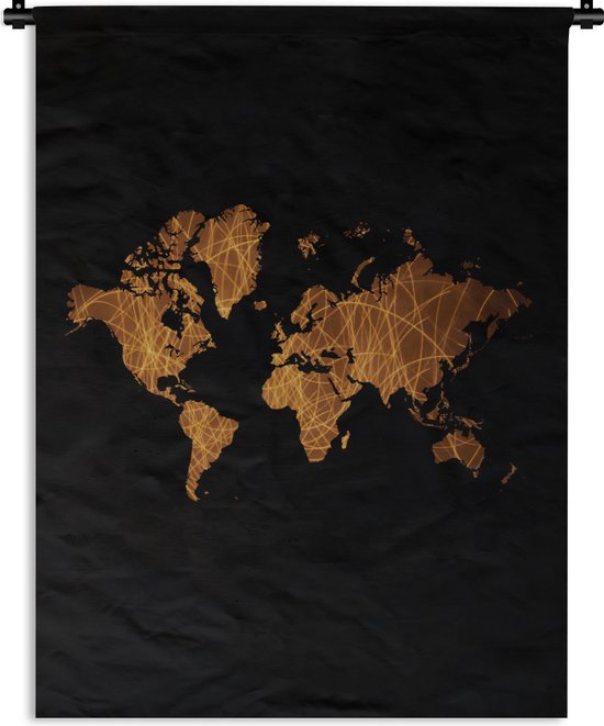 Wandkleed - Wanddoek - Wereldkaart - Goud - Lijnen - 150x200 cm - Wandtapijt