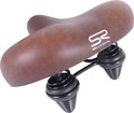 Bruin fietszadel met "SR SELLE ROYAL" logo en dubbele veren.