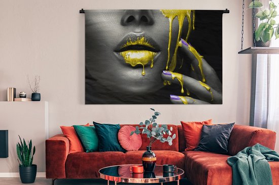 Tapisserie - Tapisserie - Lèvres - Jaune - Zwart - 180x120 cm - Tapisserie