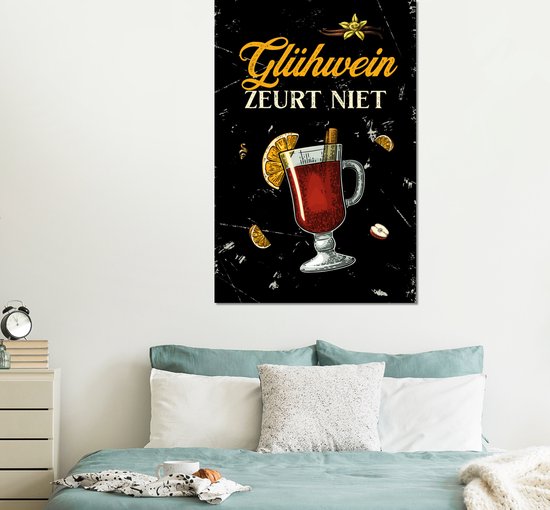 Wanddecoratie Metaal - Aluminium Schilderij Industrieel - Glühwein - Vintage - Quote - 100x150 cm - Dibond - Foto op aluminium - Industriële muurdecoratie - Voor de woonkamer/slaapkamer - Cadeau voor vrouw