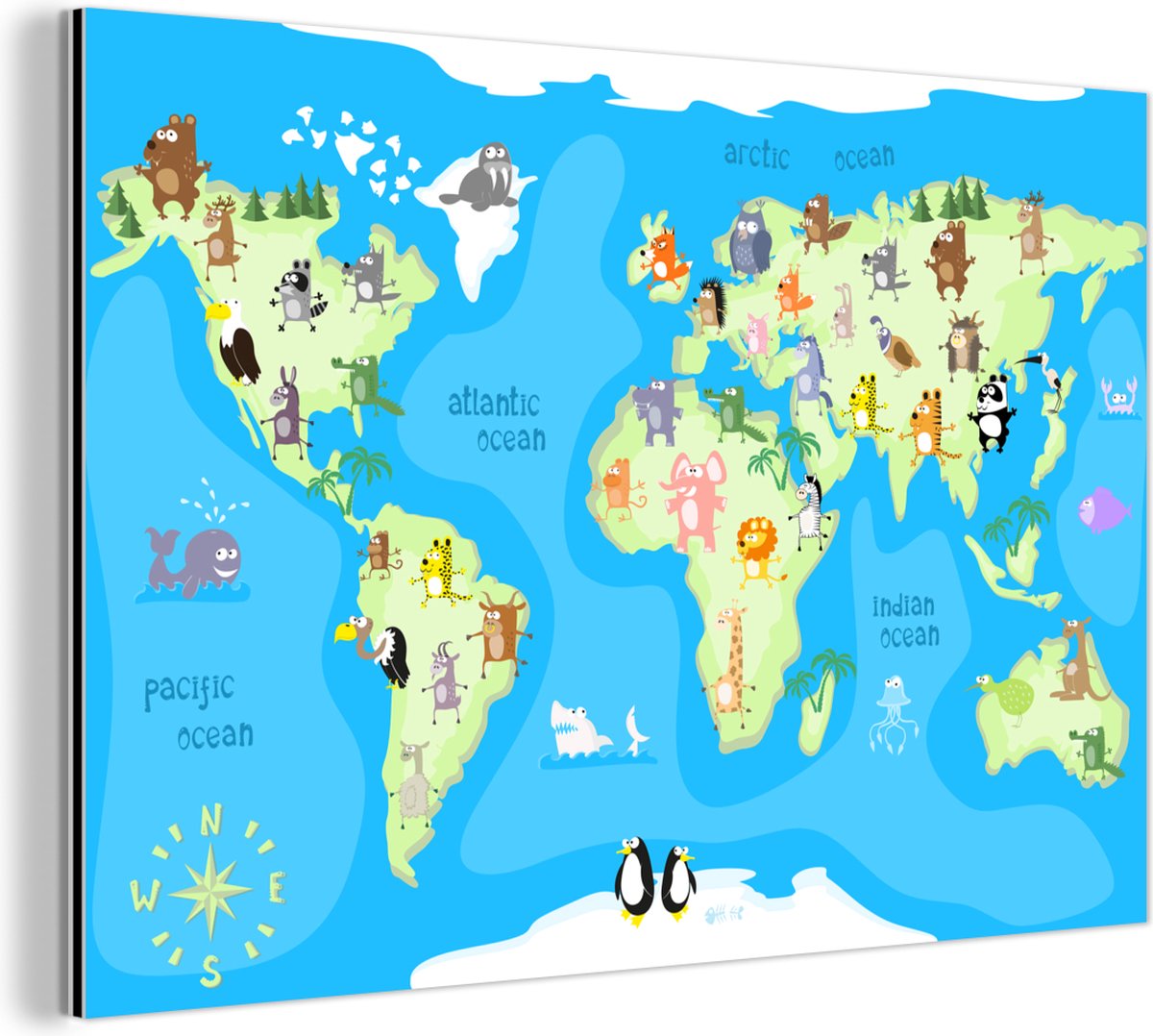 Art vintage En métal Carte du monde en forme d'animal pour enfants 15,2 x 20,3 cm Grande carte du monde 