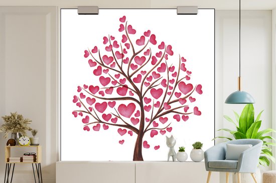 Papier peint photo vinyle - Une illustration d'un arbre avec des coeurs largeur 300 cm x hauteur 300 cm - Tirage photo sur papier peint (disponible en 7 tailles)