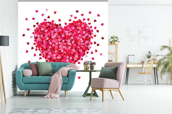 Papier peint photo vinyle - Une illustration d'un coeur entouré de coeurs largeur 280 cm x hauteur 280 cm - Tirage photo sur papier peint (disponible en 7 tailles)