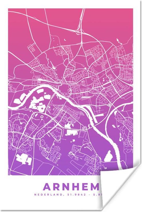 Poster Stadskaart - Arnhem - Paars - 20x30 cm - Plattegrond