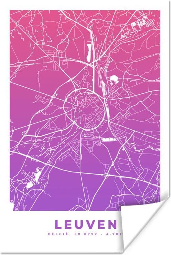 Poster Stadskaart - Leuven - Paars - Roze