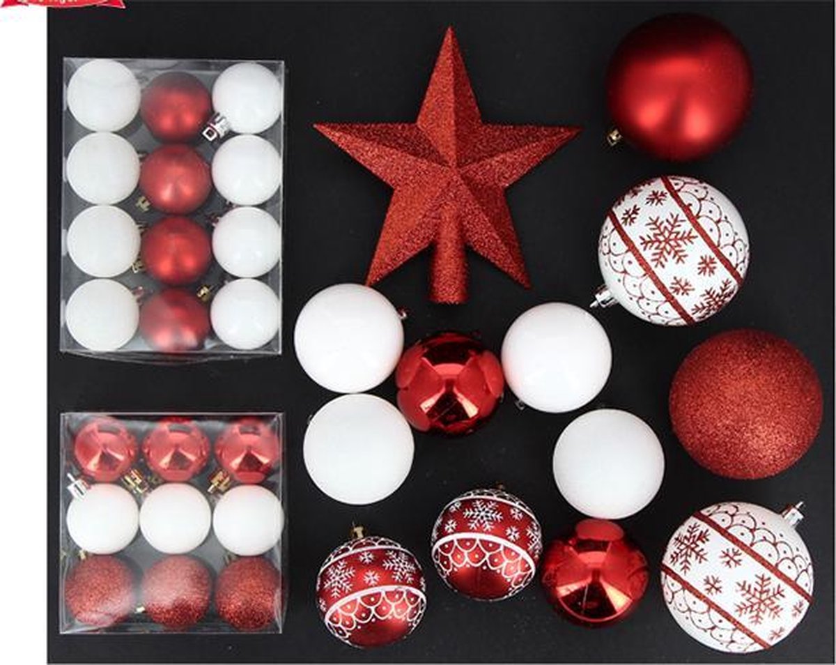Kerstbal Kit & Rood / Wit Climstick - Set 34 stks - Plastic - Rood - Flocon - SILUMEN