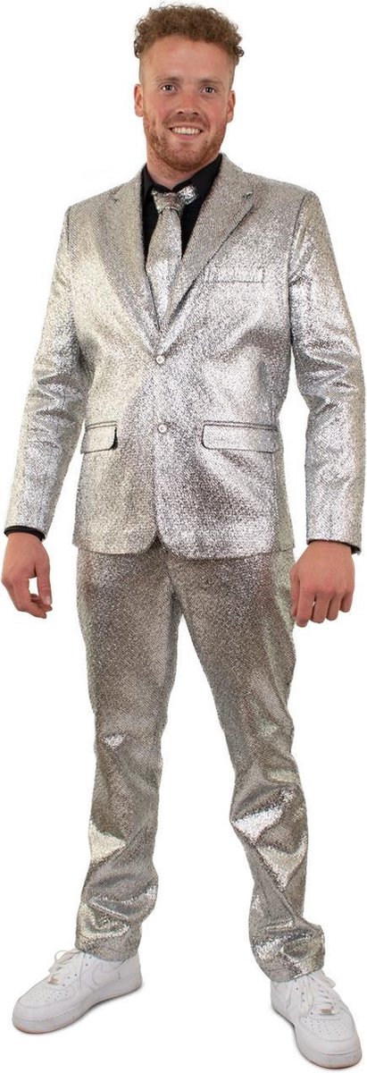 PartyXplosion - Glitter & Glamour Kostuum - Zilver Metallic Space Man  3-Delig Kostuum... | bol.com