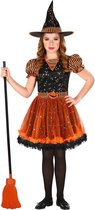 Widmann - Heks & Spider Lady & Voodoo & Duistere Religie Kostuum - Laag Vliegende Heks Halloween - Meisje - Oranje, Zwart - Maat 104 - Halloween - Verkleedkleding