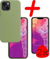 iPhone 13 Hoesje Siliconen Met 2x Screenprotector - iPhone 13 Case Met 2x Screenprotector Groen - iPhone 13 Hoes - Groen