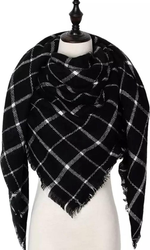 Emilie Scarves - sjaal - winter driehoeksjaal - geruit - zwart - wit