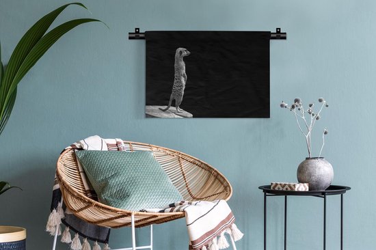 Tapisserie - Tapisserie - Suricate devant fond noir - noir et blanc - 60x40 cm - Tapisserie