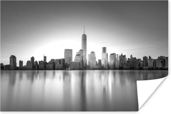Poster Skyline van New York aan het water - zwart wit - 180x120 cm XXL