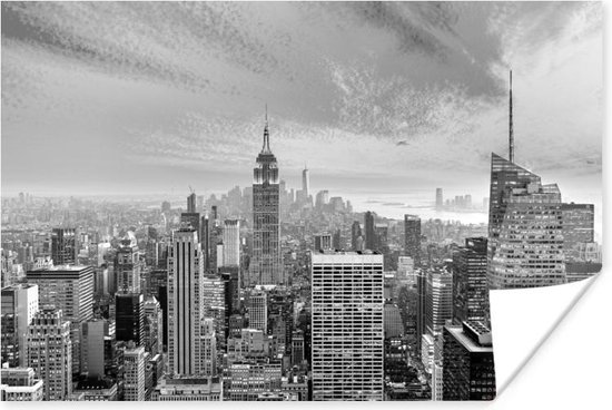 Poster Veelkleurige skyline van New York door de zonsondergang - zwart wit