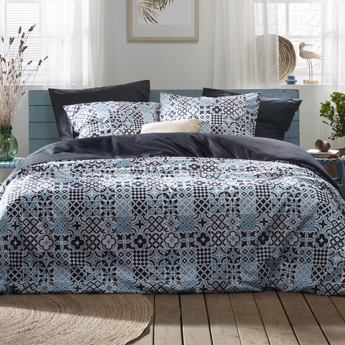De Witte Lietaer Dekbedovertrek Azula Oxyde - Lits Jumeaux - 240 x 220 cm - Katoen Perkal Blauw
