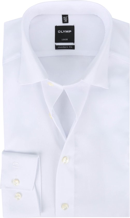 OLYMP Luxor modern fit overhemd - wit zonder borstzak - Strijkvrij - Boordmaat: