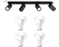 WiZ Pongee Opbouwspot (Zwart) - Warm tot Koelwit Licht - Plafondspot met 4 Lichtpunten - GU10 -Te bedienen via WiFi