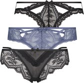 Hunkemöller Dames Lingerie 3-pack Anna Brasilian  - Zwart - maat M