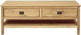 Rechthoekige salontafel - Massief grenenhout - Bruin - 2 lades + 1 plank - L 140 x D 60 x H 54 cm - ESTEBAN