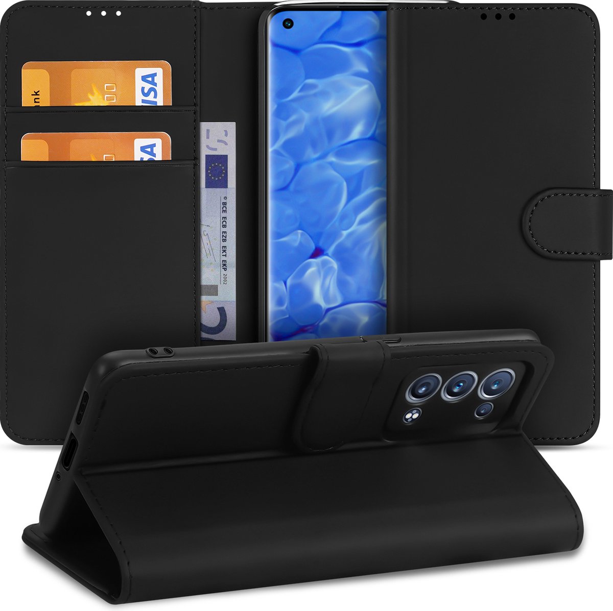 Telefoon Hoesje OPPO Reno6 Pro Plus 5G Book Case Zwart met Pasjeshouder