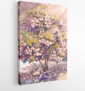 Olieverfschilderij, tedere bloeiende struik met bloem, lentelandschap - Modern Art Canvas - Verticaal - 479795374 - 50*40 Vertical