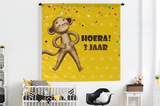 Tapisserie murale - Toile murale - Anniversaire enfant - 3 ans - Peluche - 180x180 cm - Tapisserie