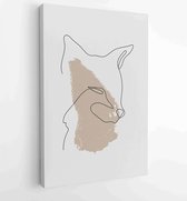 Aardetinten dierlijke lijn kunst achtergronden ingesteld met vos en wolf. Abstract kunstontwerp voor print, omslag, behang, minimale en natuurlijke kunst aan de muur. 1 - Moderne s