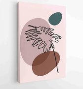 Botanische muur kunst vector set. Earth tone boho gebladerte lijntekeningen tekenen met abstracte vorm. 4 - Moderne schilderijen – Verticaal – 1866300577 - 40-30 Vertical