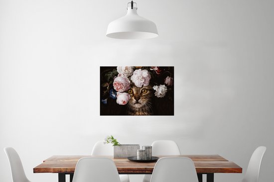 Affiche Chat - Fleurs - Art - 90x60 cm