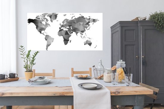 Affiche Carte du Wereldkaart - Formes - Niveaux de gris - 150x75 cm
