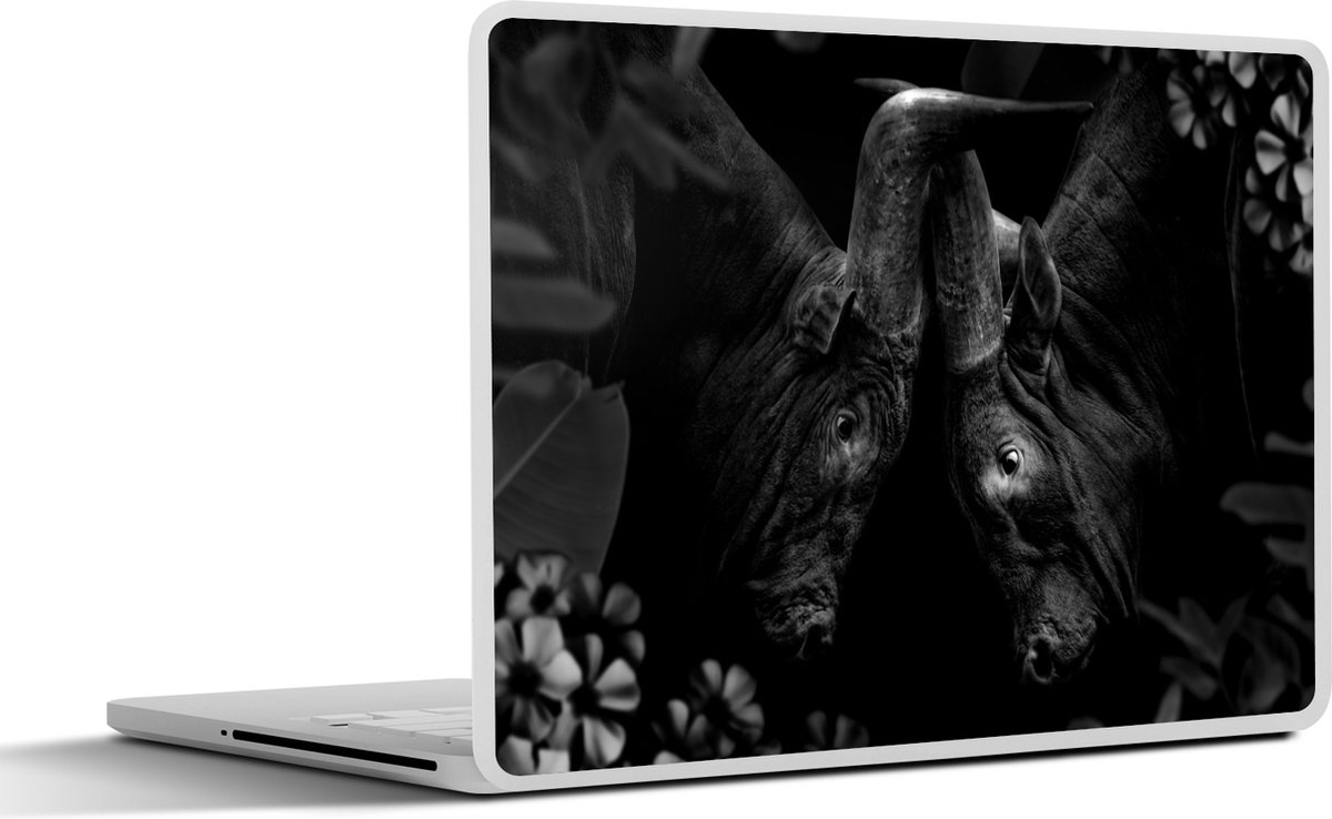 Laptop sticker - 14 inch - Twee watussi runderen in de jungle - zwart wit - 32x5x23x5cm - Laptopstickers - Laptop skin - Cover