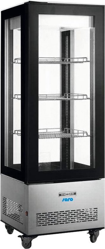 Koelvitrine LEONIE – 400 L – Zwart / RVS – Professionele Vitrine met LED en Umluchtkoeling