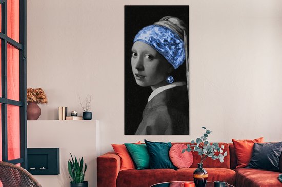 Tableau sur toile Fille à la boucle d'oreille en perle - Vermeer - Blauw - 80x160 cm - Décoration murale