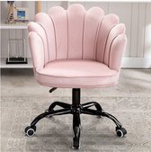 Velvet Shell Bureaustoel Roze met Zwartkleurig onderstel | Fluweel | Schelp | Beauty | Salon | Kaptafel | Visagie | Kapper | Trendy | Verrijdbaar | Verstelbaar