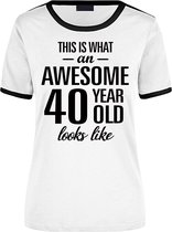 Awesome 40 year - geweldige 40 jaar wit/zwart ringer cadeau t-shirt dames -  Verjaardag cadeau XL