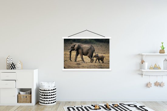 Affiche scolaire - Éléphant - Animaux - Savane - Nature - 150x100 cm - Affiche textile Lattes Witte - Affiche textile