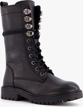 Groot leren meisjes veterboots hoog - Zwart - Maat 33 - Echt leer