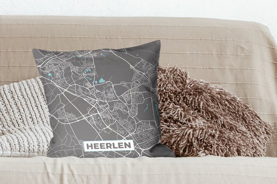 Coussins Coussins décoratifs - Oreillers Salon - 50x50 cm - Carte - Heerlen - Grijs - Blauw - Plan de la ville