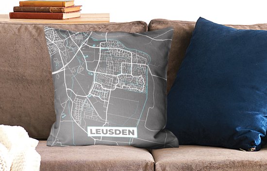Coussins décoratifs - Oreillers Coussins décoratifs - Plan de la ville - Leusden - Grijs - Blauw - Plan