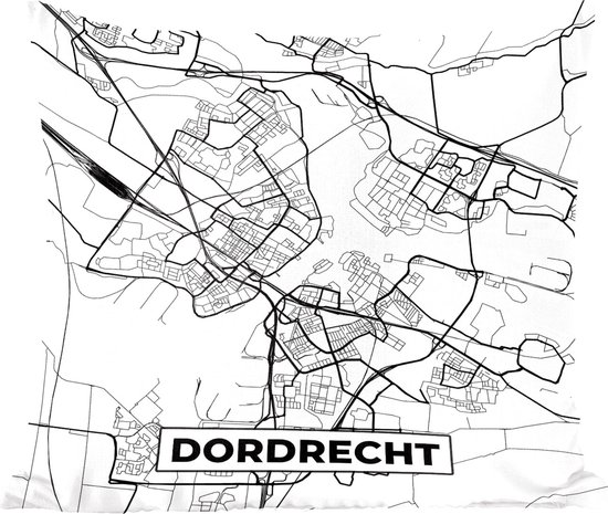 Sierkussen - Kaart Dordrecht - Zwart En Wit - 60 Cm X 60 Cm