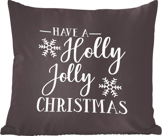 Sierkussens - Kussentjes Woonkamer - 50x50 cm - Quote "Have a Holly Jolly Christmas" kerst wit op zwart - Kerstversiering - Kerstdecoratie voor binnen - Woonkamer