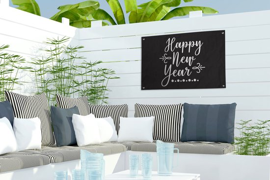 Tuindecoratie Happy New year - Quotes - Nieuwjaar - Spreuken - Oud en Nieuw - 60x40 cm - Tuinposter - Tuindoek - Buitenposter