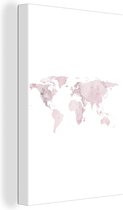 Wanddecoratie Wereldkaart - Marmer - Roze - Canvas - 20x30 cm