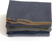 Denim  blauw tafelkleed - met gele rand - Bliek Tof Tafelen - 140x350 cm