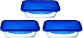 Pyrex - Cook & Go Lunchbox met Deksel 800 ml Set van 3 Stuks - Transparant/Blauw